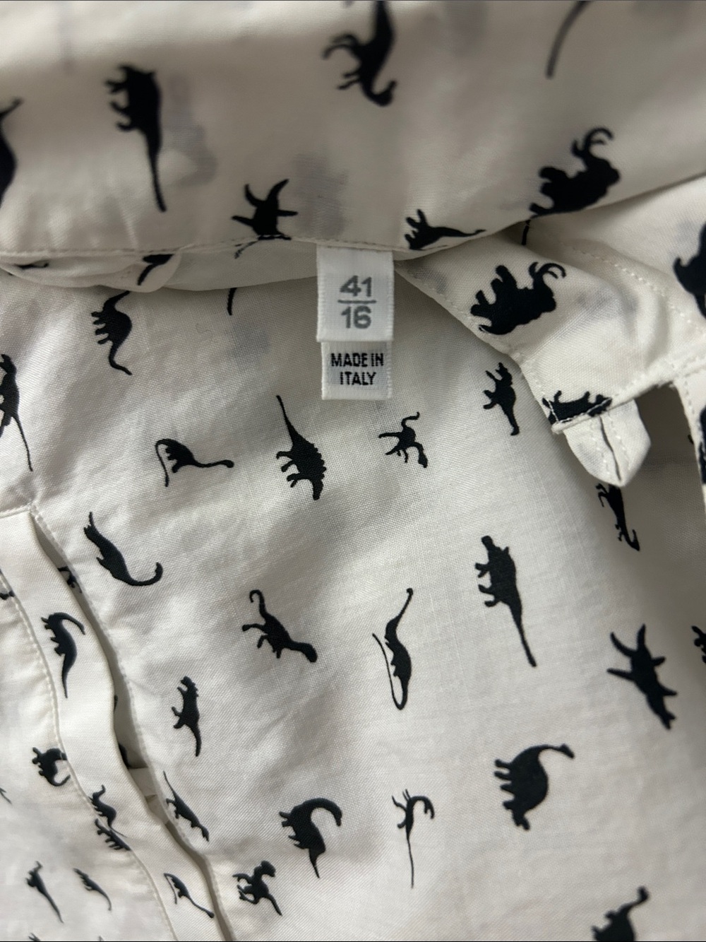 Lanvin White Short-Sleeve Button-Down Shirt with Black Dino Print Sz 16 - Picture 3 of 11
